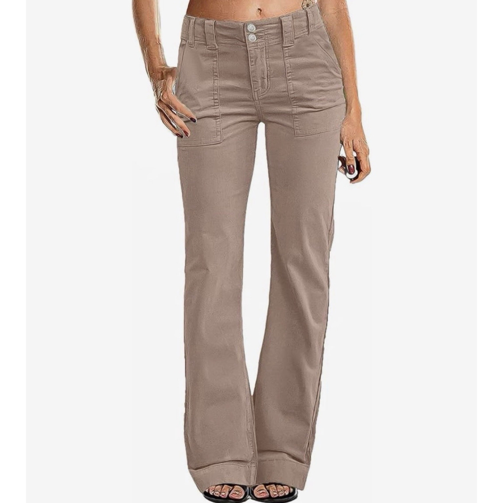 Flamingals Women Wide Leg Pants Mid Waist Flare Straight Leg Corduroy M - Picture 1 of 6